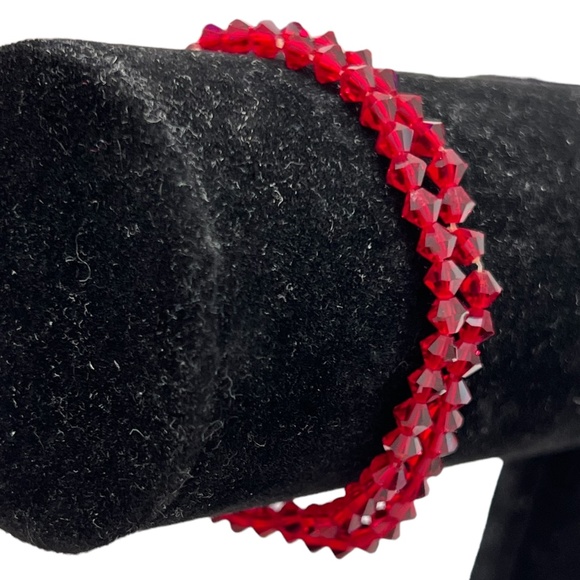 VINTAGE DARK RED FACETED CRYSTAL STRETCH BRACELETS - SET OF 2 - Picture 6 of 16